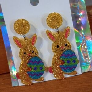♥️B Individually $10 Or Bundle 5/$20 Glittery Bunny Easter Earrings